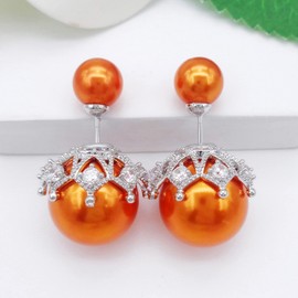 Hiqmic 925 Sterling Silver Post Double sided Pearl Zirconia Ear Stud Earrings Fashion Jewelry Gifts WK90109, Silver, Cubic Zirconia