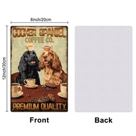 GLOBLELAND Dog Coffee Metal Tin Sign 8x12in "Cocker Spaniel Coffee Co." Vintage Painting Tin Signs Wall Poster Plaque for Kitchen Coffee Bar Living Room Dog Lover's Room Café Office Gift