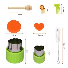 Vegetable Cutters for Kids Set, 12 Pcs Stainless Steel Fruit Shape Cutter Sandwich Cutters for Kids, Cookie Cutters Mold/Food Picks for Kids with 10 Fruit Animal Picks, Brush and Wood Stick
