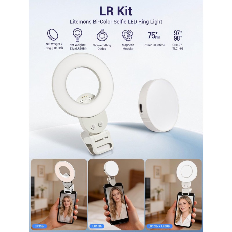 GODOX Litemons CRI97 TLCI98 LR Kit, LED Ring Light, 2800K-6500K,