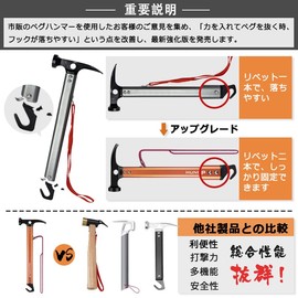 [Enhanced Version] Peg Hammer, Camping Hammer, Tent Peg, High Carbon Steel, Hammer, Includes Rivets for Fixing, Storage Bag Included (Random Color), 3-in-1 Multi-functional, Tent Hammer, Aluminum, Lightweight, Peg Hammer, Pull, Dirt Riding, Outdoors, Cli