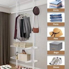NIcecho Free Standing Floor to Ceiling Max 125" H Tension Rod Shoes Rack clothes hanging