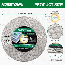 KURSTOL Tile Diamond Saw Blade - 115mm/4.5" Diamond Cutting Disc,Angle Grinder Blade Arbor 7/8"-5/8" Dual-Purpose for Cutting and Grinding Ceramic Tiles,Porcelain,Granite,Marble