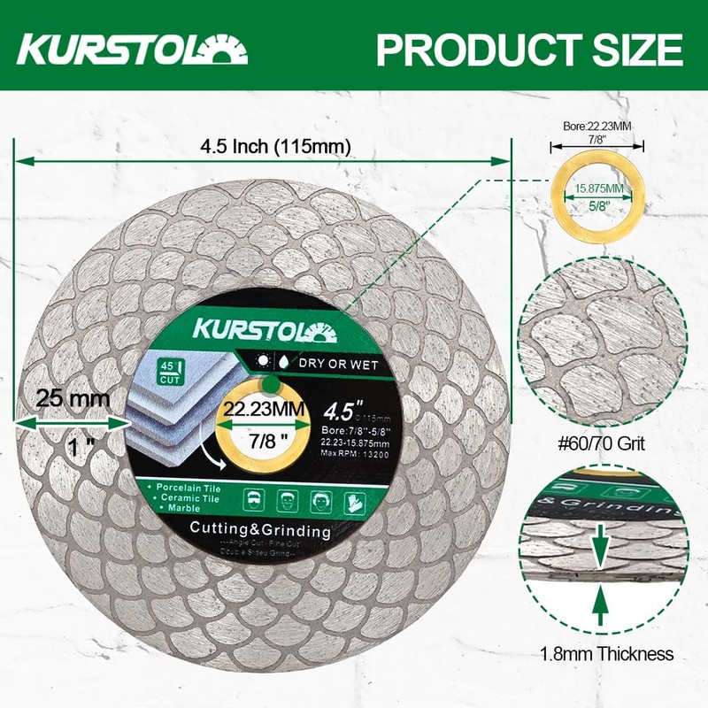 KURSTOL Tile Diamond Saw Blade - 115mm/4.5" Diamond Cutting Disc,Angle