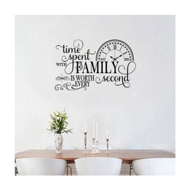 MYMKO Time Spent with Family is Worth Every Second Clock Size 13x21'', Family Lover Quote UV DTF Wall Car Mirror Decal, Peel and Stick Wall Art Decal for Living Room Bedroom Kitchen TV Wall