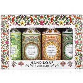 Mosaic Liquid Hand Soap / Wash Gift Set, Ideal Bathroom Kitchen Hand Soap Set , Olive Oil + Coconut & Hibiscus + Gardenia + Orange Blossom, 4 x 24.6 fl oz Each Liquid Soap Bottle