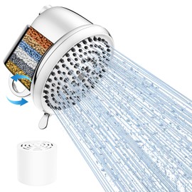 High Flow Filtered Shower Head, PWERAN 8 Modes High Pressure Fixed Showerhead with Filter, 2-In-1 Shower Head Filter for Hard Water Softener, Rain Showerhead to Remove Chlorine and Heavy Metals