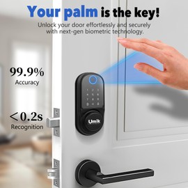 UMIK UMIKSMART Smart Door Lock with Palm Vein, 5 in 1 Keyless Entry Door Lock, Electronic Keypad Deadbolt for Front Door, IP65 Waterproof, Easy Install, Auto Lock (Black)