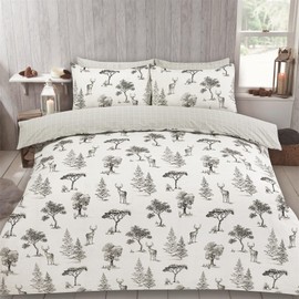 OHS Super King Duvet Cover Winter Stag, Super King Bedding Set with Pillowcases Duvet Covers Christmas Duvet Easy Care Luxury Comfy Ultra Soft Quilt Covers, Charcoal/White