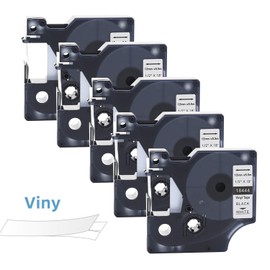 EXCERCUS Compatible 18444 Label Tape (Black on White) 12mm Industrial Permanent Vinyl Tapes Replacement for DYMO Rhino 4200 5200 5000 6000 Industrial Label Maker,1/2 Inch x 18 Feet, 5 Pack