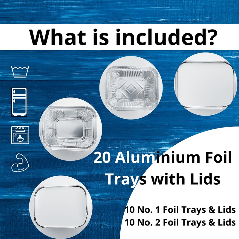 NUNOCHO Aluminium Foil Trays with Lids. Containers Pack 20, Set