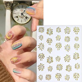 ZASKHLD Colorful Fireworks Nail Art Stickers 3D Self-Adhesive Holographic Firework Nail Decals Shining Laser Gold Silver Designs Nail Art Supplies for Women New Year Manicure Nail Decoration 6 Sheets