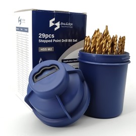 Pro Edge 29 Piece HSS Stepped Point Drill Bit Set 1/16"-1/2", Titainnium Coating 3-Flat Shank Twist Drill Bit Set for Metal, Steel, Wood, Plastic, with Round Case