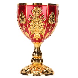TOPINCN Vintage Chalice Goblet, 4 Inch High Zinc Alloy Embossed Flower Pattern Elegant Pimp Cup Gold Communion Wine Glass, Golden Wine Cups Medieval Retro Ornaments for Party Banquet