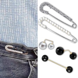 5 Pcs Fashion Pearl Brooch,Sweater Shawl Clip Double Faux Pearl Brooches Waist Pants Extender Safety Pins