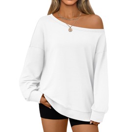 AUTOMET Women Off the Shoulder Sweatshirt Oversized Tops Fall Outfits 2025 Y2k Clothes Fashion Clothing Trendy Top White L