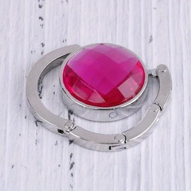 1pc Rhinestone Crystal Alloy Portable Foldable Handbag Purse Hanger - Color: Rose Red, Specification: 1 Count