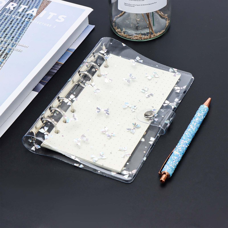 A6 Binder Cover 6 Ring Binder Clear Glitter Bowknot Refillable