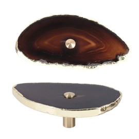 Nupuyai 2pcs Gold Plated Black Agate Slice Cabinet Knobs Set with Screws, Irregular Vintage Stone Agate Drawer Pulls Dresser Handle for Wardrobe Kitchen