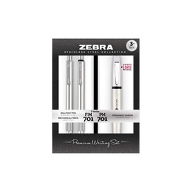 Zebra Pen Premium Steel Writing Set, PM-701 Permanent Marker, F-701 Ballpoint Pen, M-701 Mechanical Pencil, 3-Pack