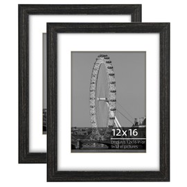 DUCIHBA 12x16 inch or 9x12 with Mat Poster Picture Frame Set, Wire Brush Distressed Black Wood Border, Wall Mount Vertically or Horizontally, Safe Plexi Glass, 2 Pack
