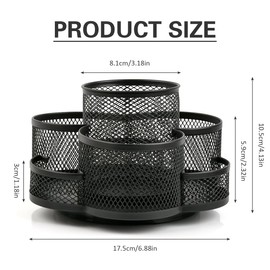 BATINO Pen Holder for Desk 360° Rotating Pen Pencil Holder Pots Mesh Desk Tidy Desktop Stationary Organizer Desk Tidy Organiser with 7 Compartments for Home School Office (Black)