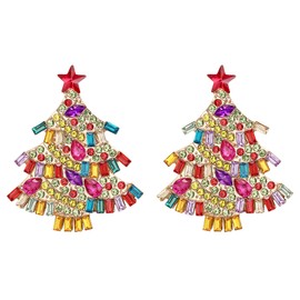 BriLove Christmas Stud Earrings Tree Layer Emerald Cut Teardrop Marquise Rhinestone Crystal Cluster Star Dangle for Women Xams Party Holiday Gift Multicolor Gold-Tone