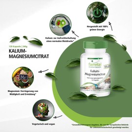 Fairvital Potassium Magnesium Citrate – High Dose – Magnesium + Potassium Capsules – Vegan – 120 Capsules