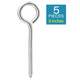 5 Pcs Screw Eyes, 6 Inch Heavy Duty 304 Stainless Steel Self Tapping Eye Hooks, Eye Bolts for Securing Wood, Cables, Hammock Stands, Bird Feeders, Indoor & Outdoor Use
