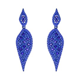 EVER FAITH 2 Leaf Round Rhinestone Crystal Classy Gala Pierced Drop Dangle Chandelier Earrings for Women Royal Blue Blue-Tone