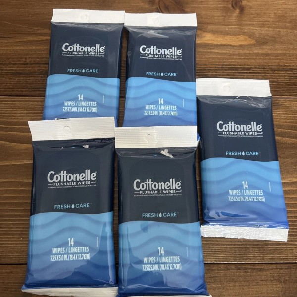 Cottonelle Flushable Wipes Fresh Care On-The-Go Travel Packs, (5) 14