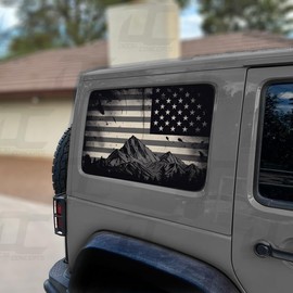 Decal Concepts American Flag Rear Side Window See Through Accent Decal (Fits Jeep Wrangler 4 Door 2011-2017) (Flag Style (Black & White Mountain Silhouette))