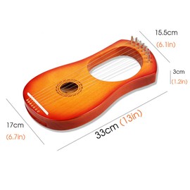 Mr.Power 7 Metal String Lyre Harp Ancient Greece Style Harps with Tuning Wrench, Extra String Set, Cleaning Cloth, Black Carry Bag (7 String, Sunburst)