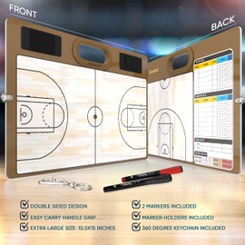 Basketball Dry Erase Board for Coaches 15x10.5 Double Sided Basketball Whiteboard Coaching Board Equipment Includes 2 White Board Markers for The Basketball Accessories The Perfect Coach Gifts