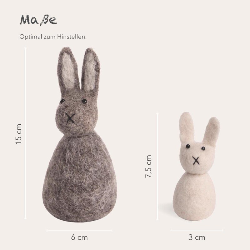Gry & SIF Rabbit Family Made of Felt, Standing, Handmade,