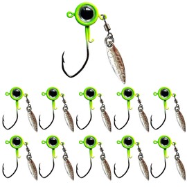 Fish Corner Crappie Jigs Underspin Jig Heads 3D Eyes Crappie Jig Heads Fishing Jig Heads for Crappie Bluegill 10 Packs 1/16oz Green