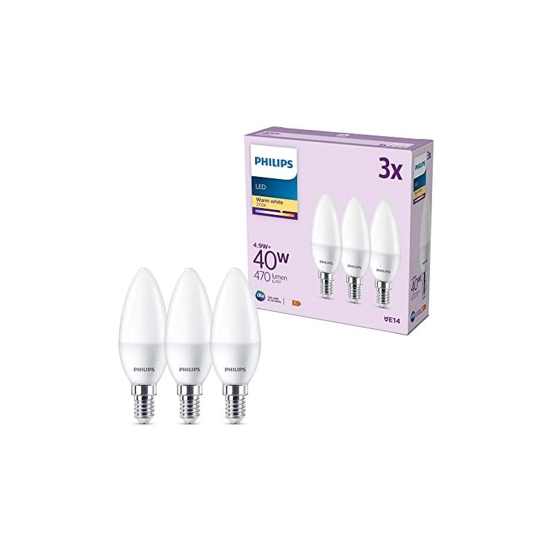 PHILIPS Bombilla LED de luz blanca cálida, 40 W, E14,