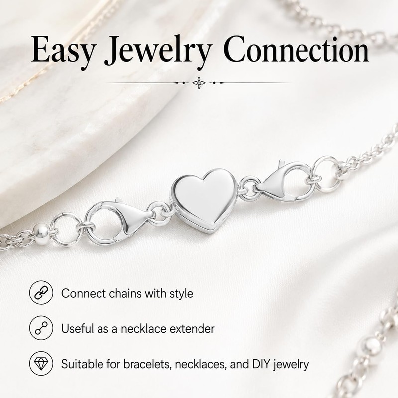 Kryoflare Sterling Silver Heart Jewelry Clasp, 925 Sterling Silver Double