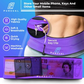 PURSUAL Running Belt with Money & Phone Pouch - Sweatproof Running Phone Holder with Large Capacity - Running Waist Pouch for Men & Women - Perfect Phone Holder for Running & Outdoor Activities