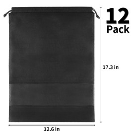 12 PCS Shoe Bags for Travel, COIDEA Portable Shoe Bags with Clear Window, Large Drawstring Dustproof Travel Shoe Storage Bag for Men & Women, 12.6" X 17.3", Black