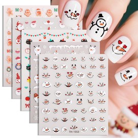 Christmas Nail Stickers Santa Nail Decals 6PCS 3D Self-Adhesive Winter Snowman Snowflakes Gingerbread Cute Cat Xmas Tree Design Sticker Holiday DIY Nail Accessories Festive Nails Manicure Decorations
