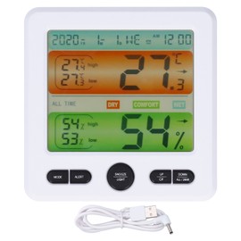 LCD Electronic Alarm Clock Temperature Humidity Monitoring Alarm for Indoor Home UseWhite
