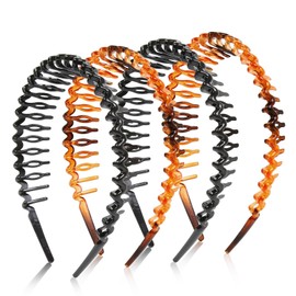 TELAIN 4-Pack Zigzag Headbands for Women, Girls, and Men Plastic Hair Clips with Teeth, Thin Zigzag Headbands, Non-slip Black Comb Hair Clips Hair Accessories