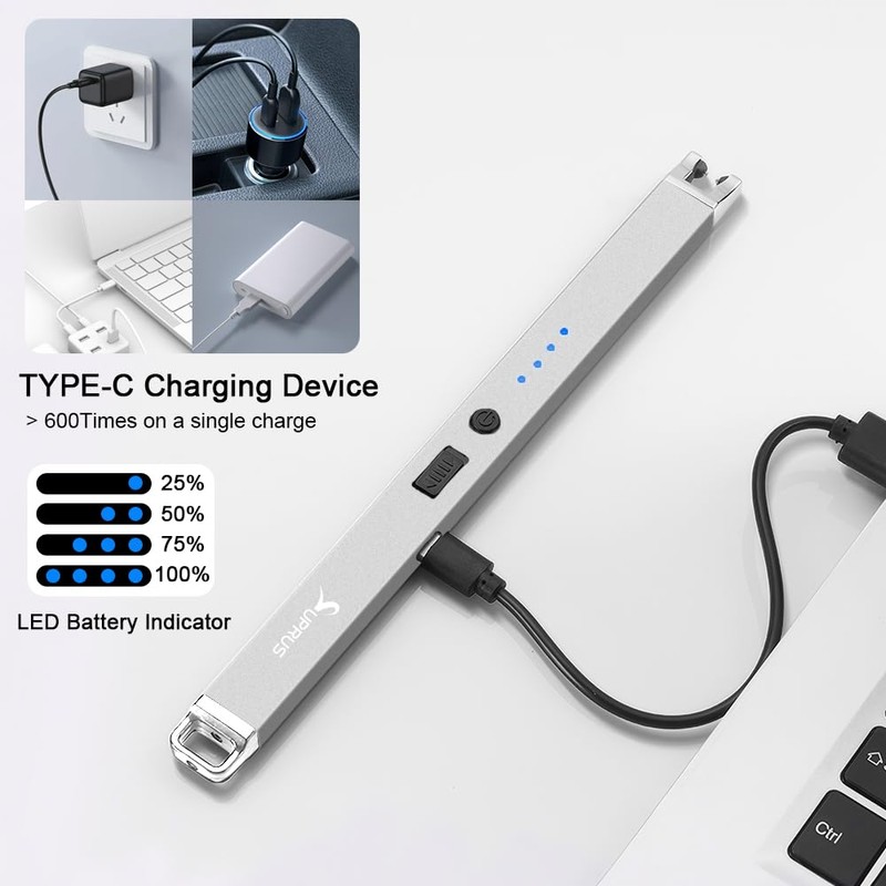 SUPRUS Electric Arc Lighter Windproof Flameless Rechargeable USB Lighter with