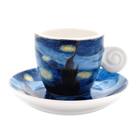 Coffeezone Vincent Van Gogh Art The Starry Night Porcelain Espresso Coffee Cup Saucer (Espresso 3 oz)