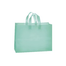SSWBasics Large Plastic Gift Bags with Handles, Aqua Frosted, Shopping Bags, 16" x 6" x 12", Case of 100, Gift Bags Plastic, Large Plastic Bags with Handles