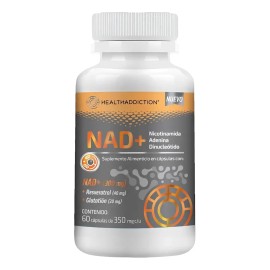 HEALTHADDICTION - NAD+ 300 mg – Suplemento Alimenticio con Resveratrol y Glutatión – Cápsulas de 350 mg – Fórmula Natural, Sin Gluten y Sin Azúcar Aña
