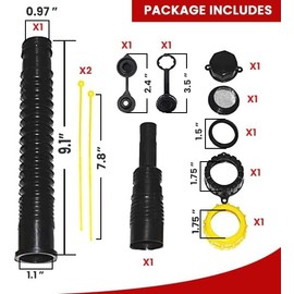 KP Kool Products Gas Can Spout - Yellow Fuel Nozzle With Spout Cap, Gasket, Stopper Vent Cap