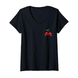 Womens Cute Cherry Skull Emblem Scary Red Skulls Black Background V-Neck T-Shirt
