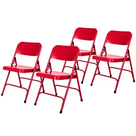 OEF Furnishings (4 Pack) Heavy Duty Steel Double Hinge Metal Folding Chair, Durable 18-Gauge Steel Frame, Comfortable 15.75” Seat, Portable and Sturdy, Red